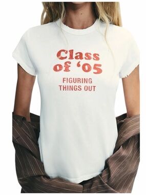 Zara White Tee with Red 'Class of '05' Graphic